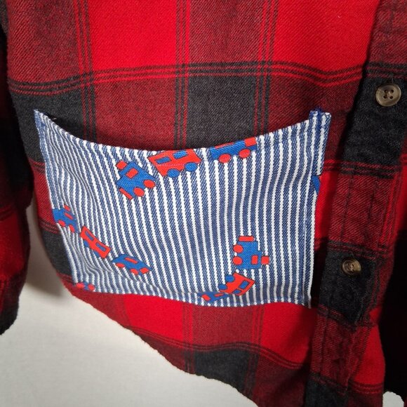 Reworked Flannel Shirt Women Small Red Black Plaid Train Fabric Patches - Picture 13 of 13
